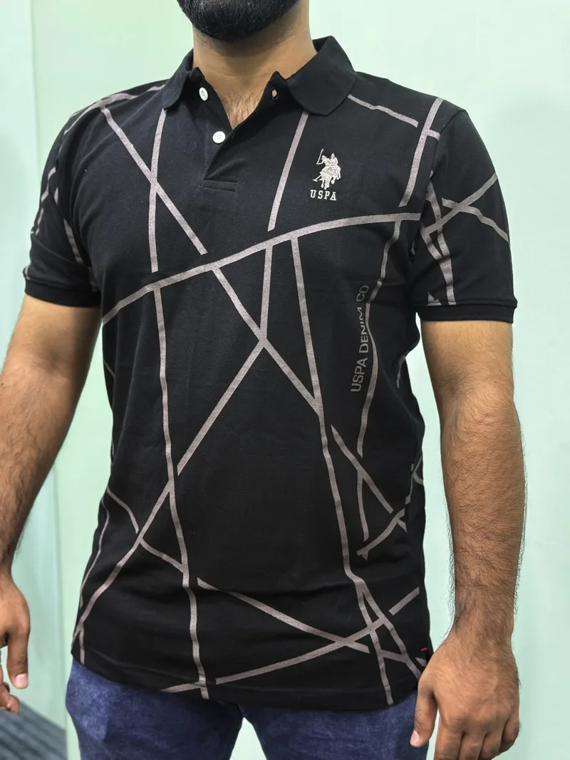 U.S. Polo Assn. U.S. Polo Assn. Denim Co. Men's Geometric Print Polo Shirt (Black)
